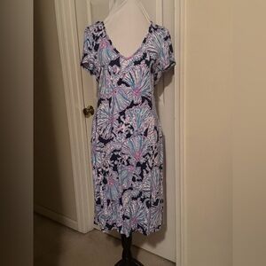 Lilly Pulitzer Blue and Pink Patterned Midi Dress